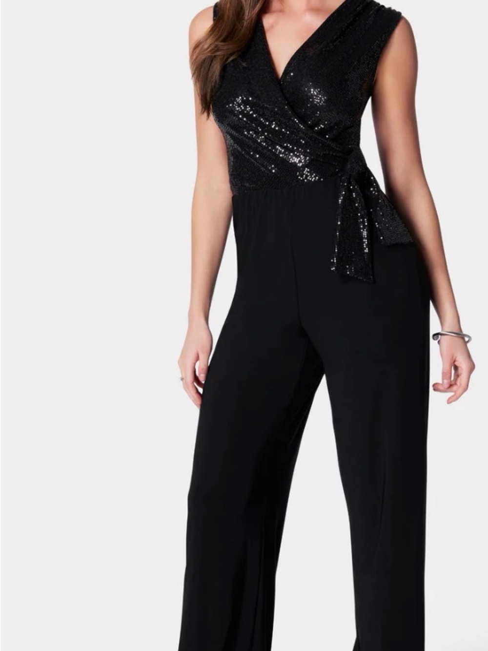 Bebe  Disco Dot Sequin Wrap Tie Sleeveless Wide-Leg Jumpsuit Black XXL NWT